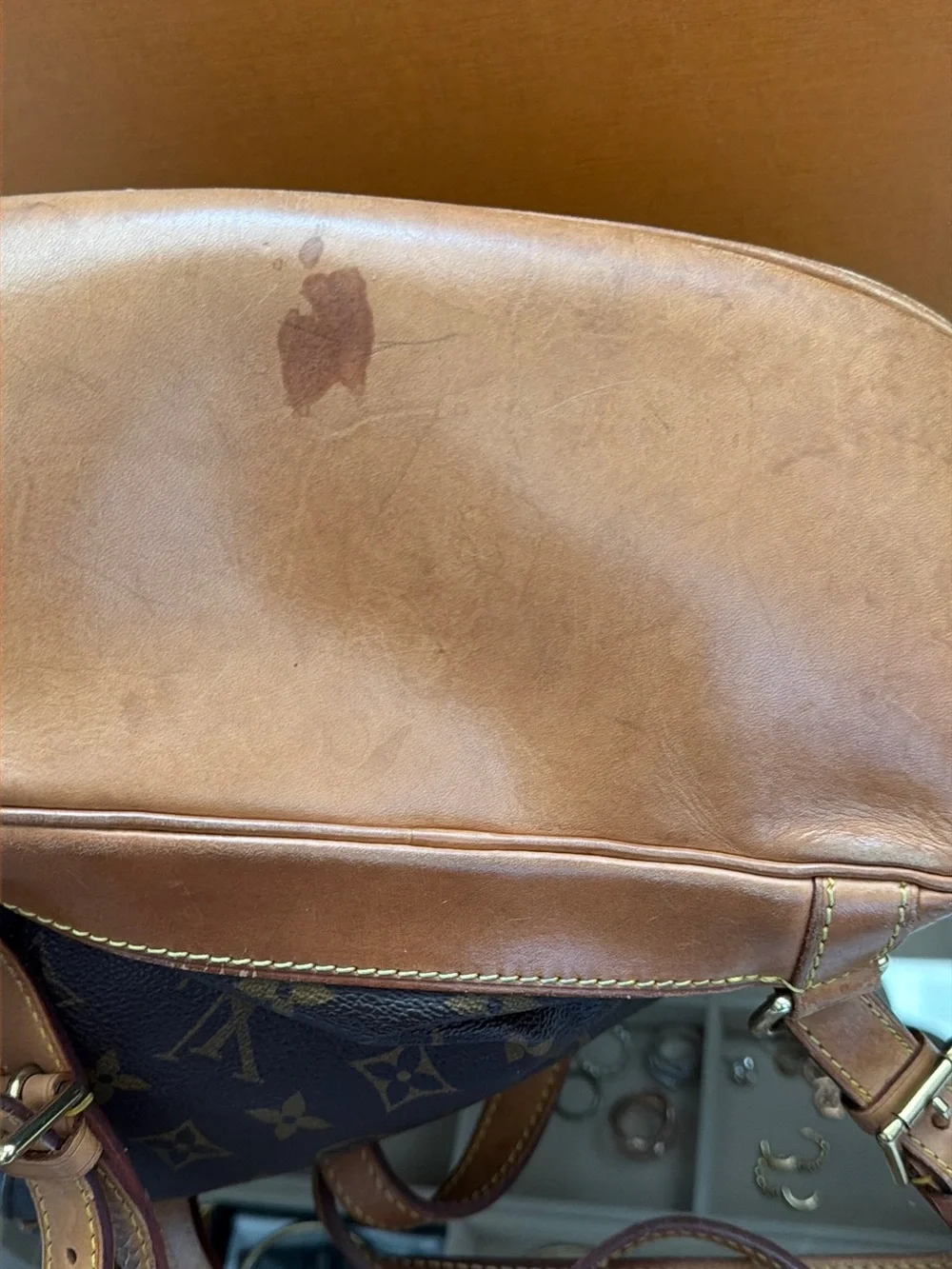Louis Vuitton Monogram Canvas Drawstring Backpack with Tan Trim
